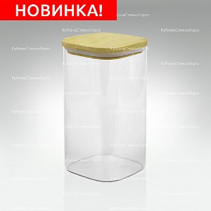 Банка 1,35 л стеклянная квадратная с бамбуковой крышкой оптом и по оптовым ценам в Краснодаре