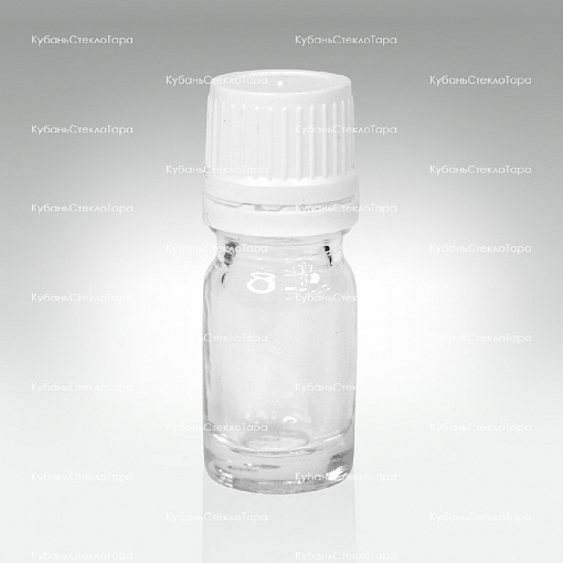 Флакон для капель 0,005 л (18) прозрачное стекло с белой винтовой крышкой КПВ оптом и по оптовым ценам в Краснодаре